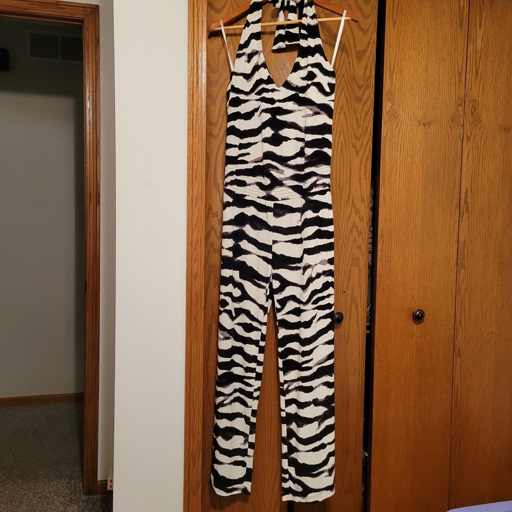 Boston Proper Black and White Zebra Print Jumpsuit